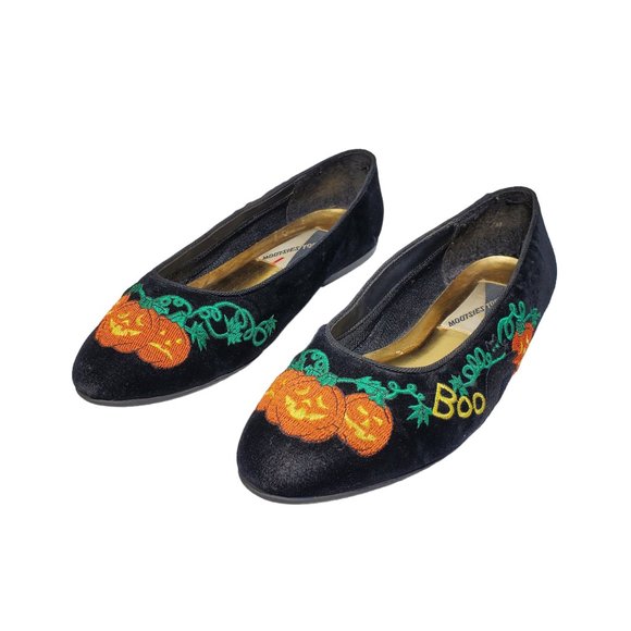 VTG 90s Mootsies Tootsies Velvet Ballet Flats Embroidered Halloween Pumpkin - Picture 1 of 7